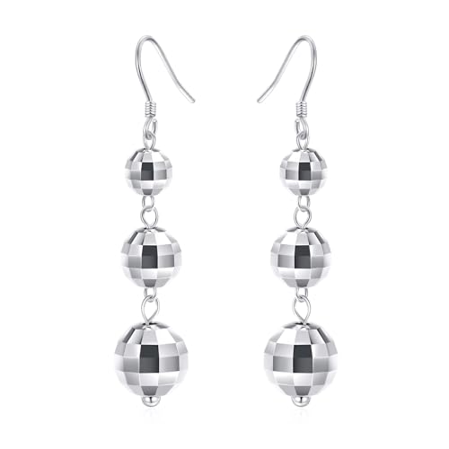 YAFEINI Discokugel Ohrringe 925er Sterlingsilber 70er 80er Jahre Spiegel Disko Ohrhänger Für Damen Retro Party Club-Schmuck Geschenk von YAFEINI