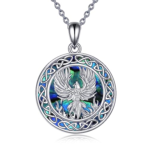 YAFEINI Phoenix Halskette Sterling Silber Abalone Schale Phoenix Celtic Knot Phoenix Anhänger Schmuckkette Geschenk für Damen von YAFEINI