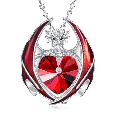 YAFEINI Drachen Halskette Geschenke für Damen Mädchen Sterling Silber Kristall Drachen Anhänger Halskette Schmuck Weihnachten Geburtstag Geschenke (01-Januar) von YAFEINI