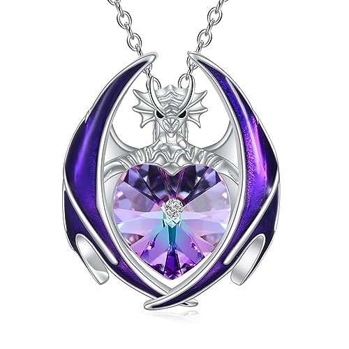 YAFEINI Drachen Kette Geschenke für Damen Mädchen Sterling Silber Kristall Drachen Anhänger Halskette Schmuck Weihnachten Geburtstag Geschenke (02-Februar Kristall) von YAFEINI