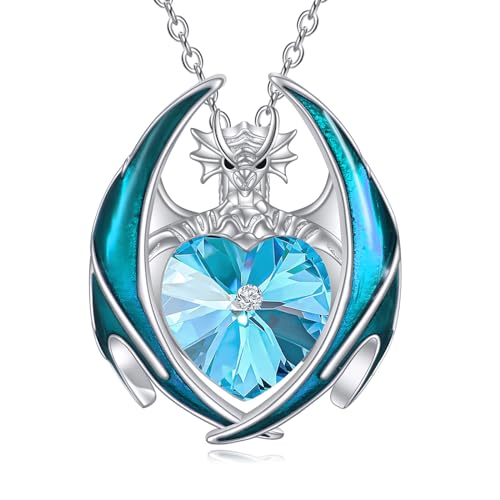 YAFEINI Drachen Halskette Geschenke für Damen Mädchen Sterling Silber Kristall Drachen Anhänger Halskette Schmuck Weihnachten Geburtstag Geschenke (03-Marsch) von YAFEINI