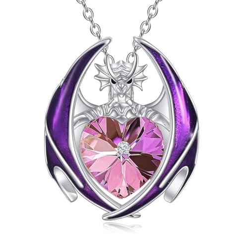 YAFEINI Drachen Halskette Geschenke für Damen Mädchen Sterling Silber Kristall Drachen Anhänger Halskette Schmuck Weihnachten Geburtstag Geschenke (06-Juni) von YAFEINI