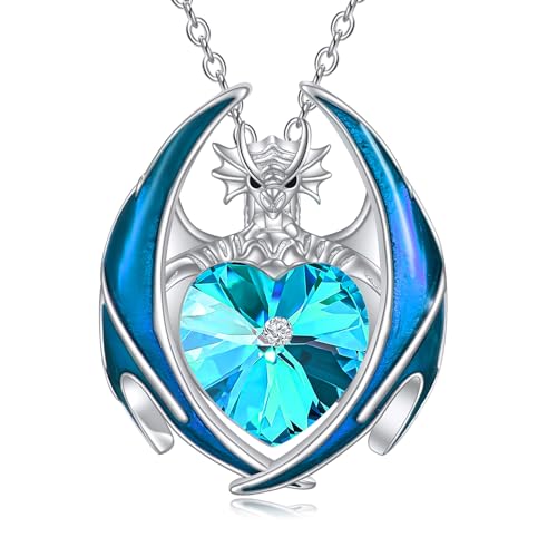 YAFEINI Drachen Halskette Geschenke für Damen Mädchen Sterling Silber Kristall Drachen Anhänger Halskette Schmuck Weihnachten Geburtstag Geschenke (12-Dezember) von YAFEINI