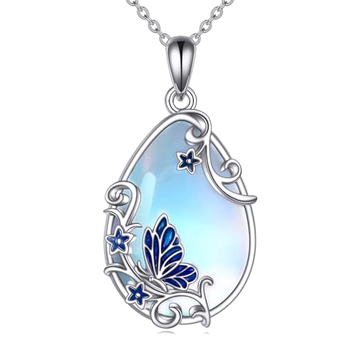 YAFEINI Schmetterlings Kette für Damen 925 Sterling Silber Mondstein Anhänger Halskette Blauer Schmetterling Schmuck Muttertag Geschenk für Mama(Schmetterlings Kette) von YAFEINI
