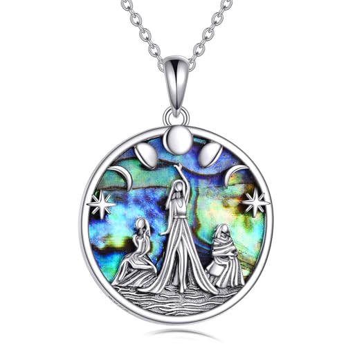 YAFEINI Dreifache Mond Göttin Kette S925 Sterling Silber Mond Wicca Abalone Muschel Anhänger Halskette Schmuck Geschenk für Damen von YAFEINI