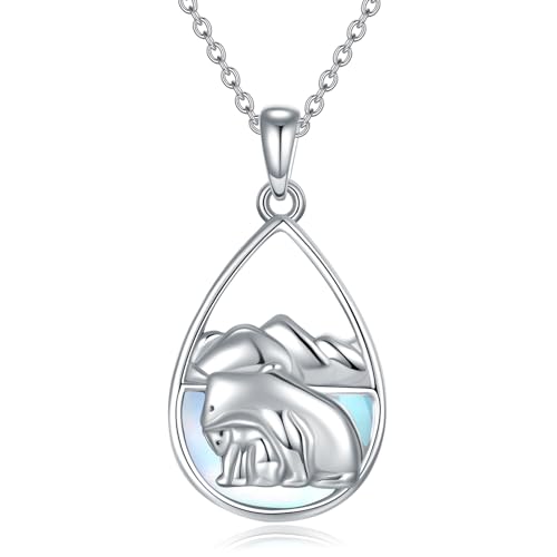 YAFEINI Eisbär Mutter Tochter Halskette 925 Sterling Silber Eisbär Anhänger Halskette Mutter Tochter Schmuck Geschenke für Mama Tochter (Eisbär Halskette) von YAFEINI