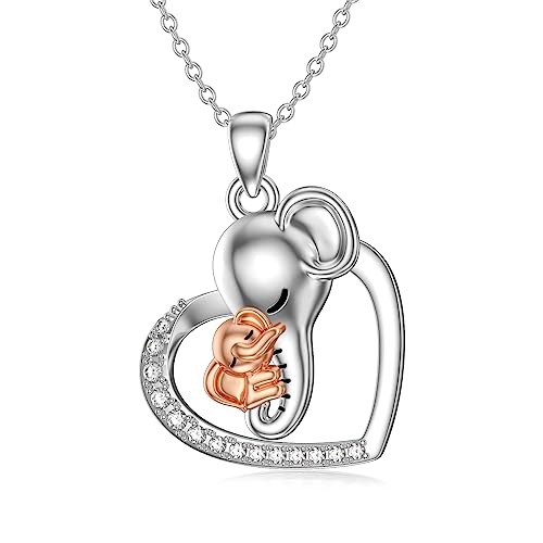 YAFEINI Elefant Kette für Damen 925 Sterling Silber Tier Mutter und Tochter Herz Halskette Geburtstag Muttertag Schmuck Geschenke für Mama Tochter Ehefrau (Elefant Kette) von YAFEINI