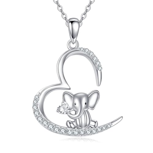 YAFEINI Elefanten Kette 925 Sterling Silber Elefanten Anhänger Halskette Tier Schmuck Geburtstag Geschenk für Frauen Damen Mütter von YAFEINI