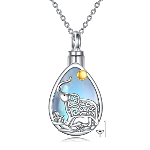 YAFEINI Elefanten-Urne Halskette für Asche 925 Sterling Silber Mondstein Elefant Anhänger Kremation Keepsake Halskette für Frauen Schmuck von YAFEINI