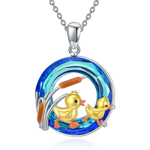 Enten Halskette Sterling Silber mit Kristall Enten Damen Bauernhof Motto Schmuck Geschenke für Damen und Mädchen Entenliebhaber von YAFEINI