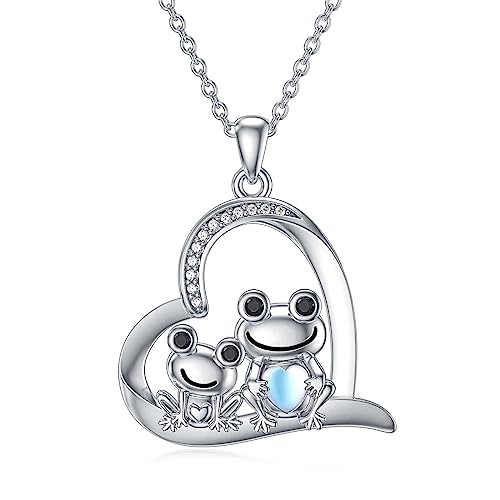 YAFEINI Frosch Kette 925 Sterling Silber Tier Anhänger Halskette Mondstein Tier Schmuck Geburtstag Geschenke für Damen Mädchen(Frosch Halskette) von YAFEINI