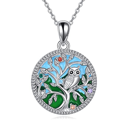 YAFEINI Eule Baum des Lebens Halskette Sterling Silber Eule Anhänger Schmuck Geschenke für Frauen von YAFEINI