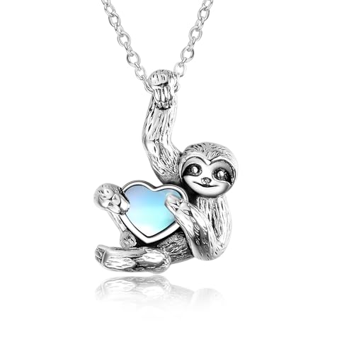 YAFEINI Faultier Geschenke 925 Sterling Silber Faultier Halskette Faultier Anhänger Schmuck für Damen Herren Mädchen (Mondsteinfaultier) von YAFEINI