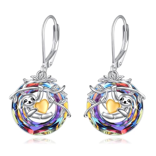 YAFEINI Faultier Geschenke Sterling Silber Faultier Dangle Drop Ohrringe Kristallfaultier Schmuck Für Frauen Geschenke von YAFEINI