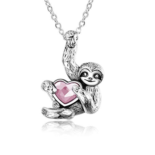 YAFEINI Faultier Geschenke 925 Sterling Silber faultier Halskette Faultier Schmuck für Damen,Männer (Rosa Kristall) von YAFEINI