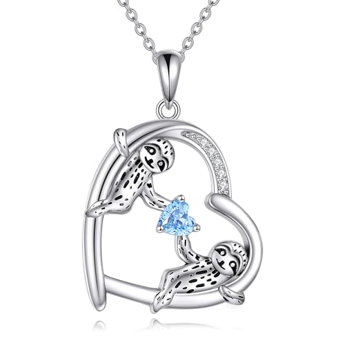 YAFEINI Faultier Halskette für Damen 925 Sterling Silber Faultier Herz Kette Faultier Anhänger Schmuck Weihnachten Geschenk für Mädchen Herren (Faultier Kette) von YAFEINI