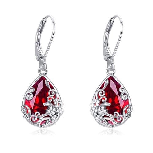 YAFEINI Filigrane Geburtsstein Ohrringe Sterling Silber Juli Geburtsstein Ohrringe Kristall Schmuck Geburtstags Geschenke für Sie von YAFEINI