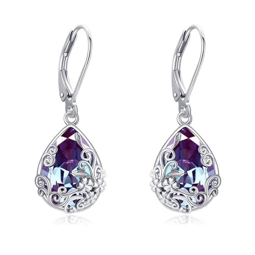 YAFEINI Filigrane Geburtsstein Ohrringe Sterling Silber Juni Geburtsstein Ohrringe Kristall Schmuck Geburtstags Geschenke für Sie von YAFEINI