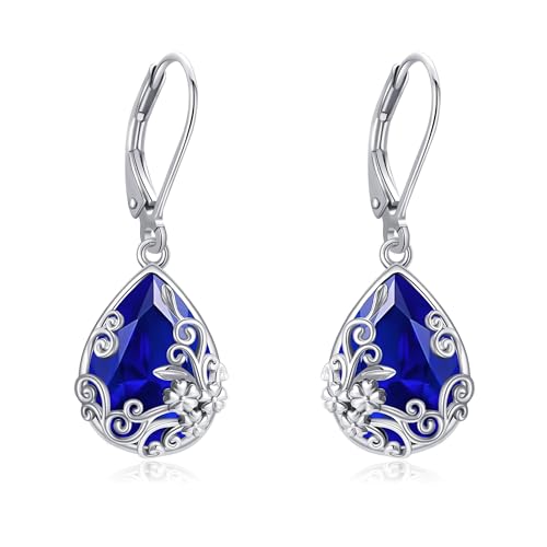 YAFEINI Filigrane Geburtsstein Ohrringe Sterling Silber September Geburtsstein Ohrringe Kristall Schmuck Geburtstags Geschenke für Sie von YAFEINI