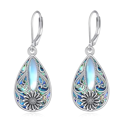 YAFEINI Filigrane Sonnenblumen Ohrringe Sterling Silber Abalone Tropfen Ohrringe Filigraner Sonnenblumen Schmuck Geschenke für Frauen von YAFEINI