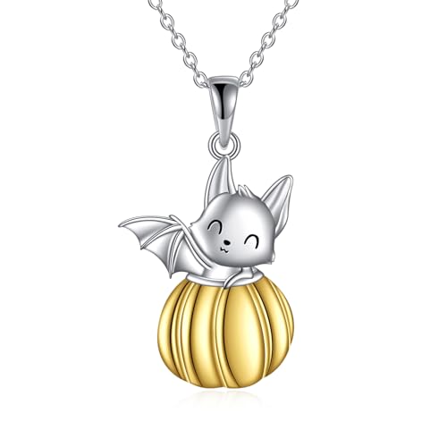 YAFEINI Fledermaus Kette für Damen Silber 925 Fledermaus mit Kürbis Haslkette Anhänger Halloween Schmuck Geschenke für Damen Mädchen (Fledermaus Kette) YAFEINI Fledermaus Kette für Damen Silber 925 Fledermaus mit Kürbis Haslkette Anhänger Halloween Schmuck Geschenke für Damen Mädchen (Fledermaus Kette) von YAFEINI