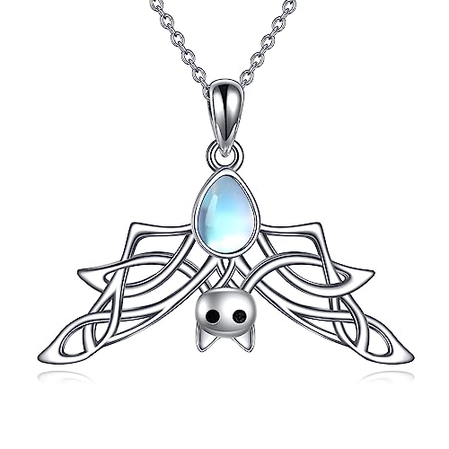 YAFEINI Fledermaus Halskette für Damen Herren Sterling Silber Mondstein Anhänger Kette Halloween Fledermaus Schmuck Geschenk für Frauen Mädchen (Fledermaus Kette) von YAFEINI