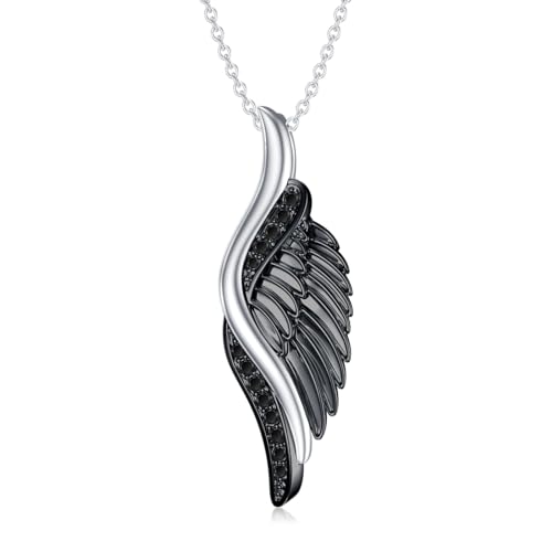 YAFEINI Flügel Kette für Damen 925 Sterling Silber Flügel Anhänger Engel Halskette Engelsflügel Schmuck Geschenk für Mädchen (Schwarz Flügel Kette) von YAFEINI