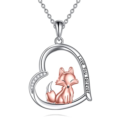 YAFEINI Fox Gifts Halskette 925 Sterling Silber Fuchs Herz Anhänger Halskette Fuchs Schmuck für Damen Mädchen von YAFEINI