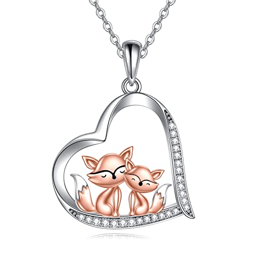 YAFEINI Fuchs Geschenke für Frauen 925 Sterling Silber Fuchs Anhänger Halskette Herz Fuchs Schmuck für Mutter Schwester Mädchen Weihnachtsgeschenke von YAFEINI