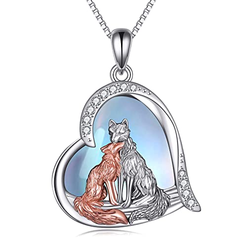 Fuchs Kette für Damen und Mädchen Sterling Silber Mondstein Kitsune Fuchs Liebes Herz Anhänger Halskette Schmuck Geschenke von YAFEINI