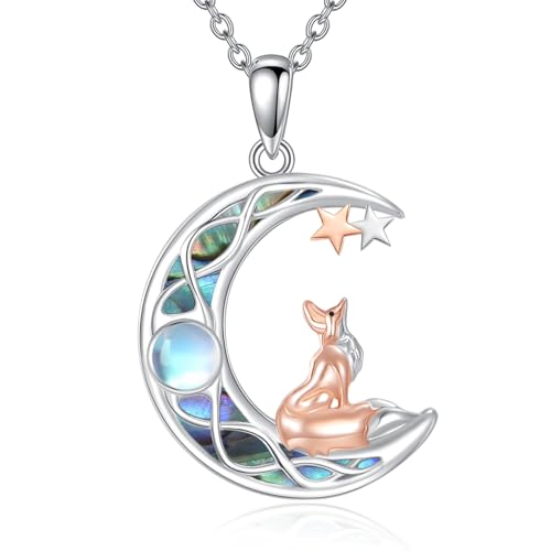YAFEINI Fuchs-Halskette mit Mondfuchs-Anhänger aus 925er Sterlingsilber Mondsteinschmuck, Tierschmuck, Geschenke für Frauen von YAFEINI