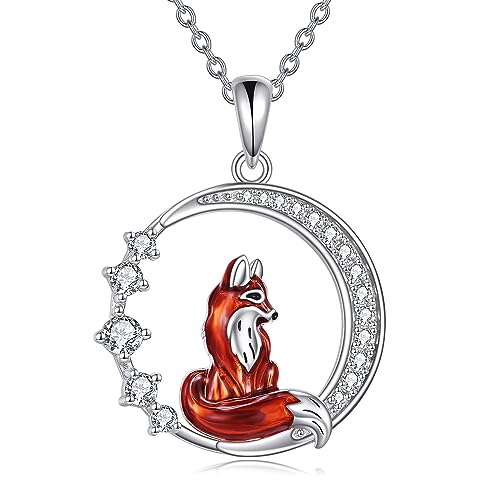 YAFEINI Fuchs Kette Sterling Silber Kitsune Mond fuchs Halskette Anhänger Schmuck Weihnachts Geschenke für Damen Teenager Mädchen von YAFEINI