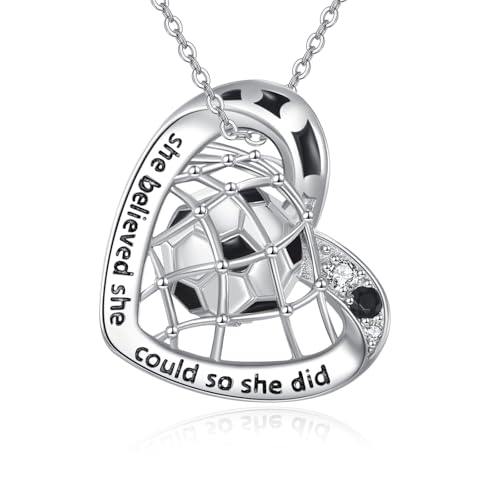 YAFEINI Fußball Kette Sterling Silber Sport Kette Fußball Schmuck Geschenke für Frauen, Fußball-Fans von YAFEINI