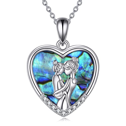 YAFEINI Geschenke für Mama 925 Sterling Silber Mutter und Tochter Halskette Abalone-Schale Muttertag Kette Geburtstag Anhänger Schmuck für Mama Damen (Abalone Shell Halskette Mutter und Tochter) von YAFEINI