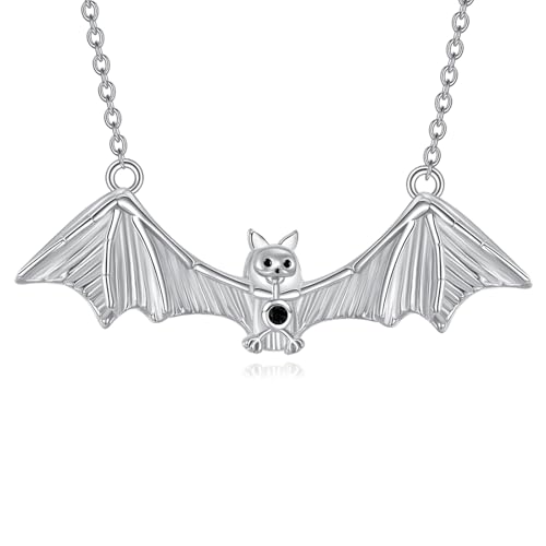 YAFEINI Halloween Fledermaus Anhänger Halskette 925 Sterling Silber Fledermaus Halskette gotische Schmuck Geschenke für Frauen (Bat Necklace) von YAFEINI