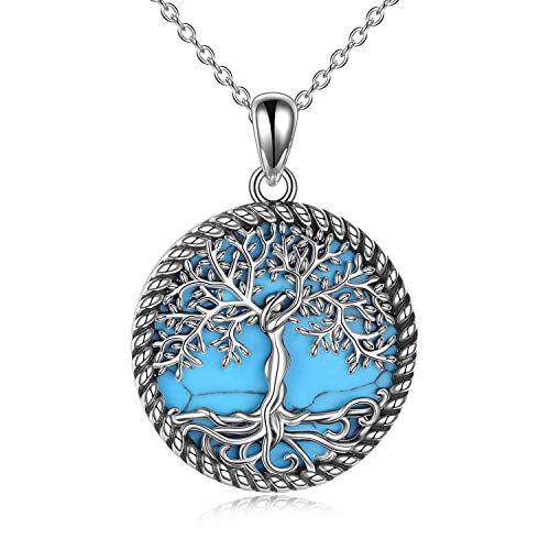 YAFEINI Baum des Lebens Halskette Sterling Silber Blaues Türkis Baum des Lebens Anhänger Halskette Schmuck für Damen Geschenk von YAFEINI