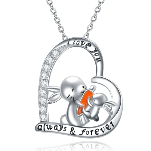 YAFEINI Kaninchen Halskette für Damen Mädchen 925 Sterling Silber Kaninchen Karotte Anhänger Niedliche Tierschmuck Ostern Geschenke für Frauen Mutter Tochter (Hase Kette)(Hase Kette) von YAFEINI