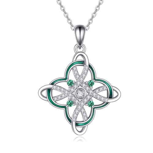 YAFEINI Hexen Knoten Halskette für Damen 925 Sterling Silber Keltischer Knoten Vierblättriges Kleeblatt Anhänger Irischer Schmuck Geschenke für Frauen Mädchen (Hexen Kette) von YAFEINI