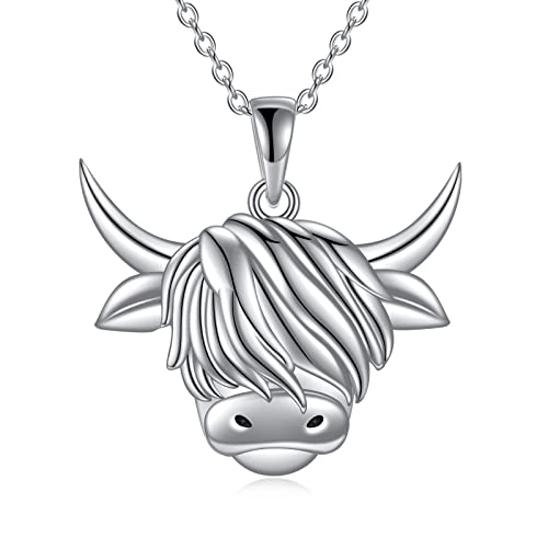 YAFEINI Highland Cow Halskette Sterling Silber Highland Cow Anhänger Halskette Schottischer Schmuck für Frauen Mädchen Geschenke von YAFEINI