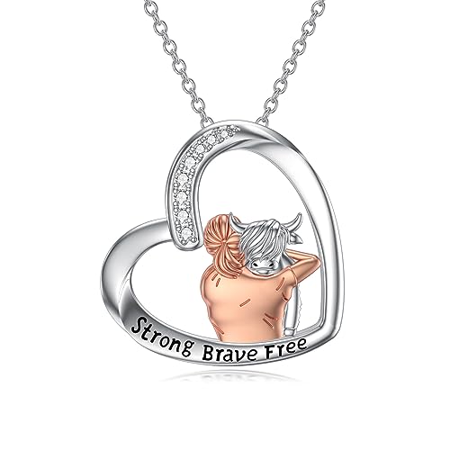 YAFEINI Highland Kuh Halskette für Mädchen 925 Sterling Silber Schottland Kuh Anhänger Kette Tier Schmuck Geburtstag Geschenk für Damen Tochter (Kuh Halskette) von YAFEINI