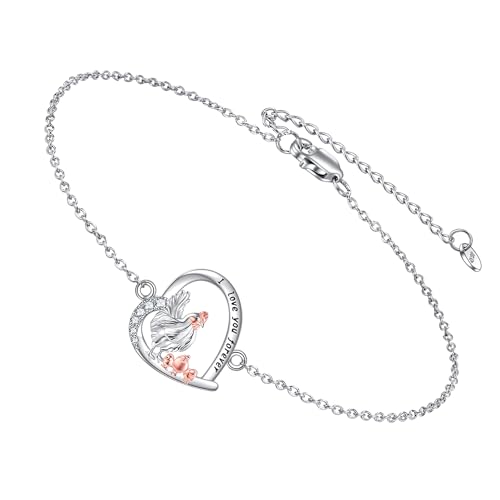 YAFEINI Hühnerarmband 925 Sterling Silber Hühnerarmband Hühnerschmuck Geschenke für Frauen Hühner liebhaber (Hühner armband) von YAFEINI