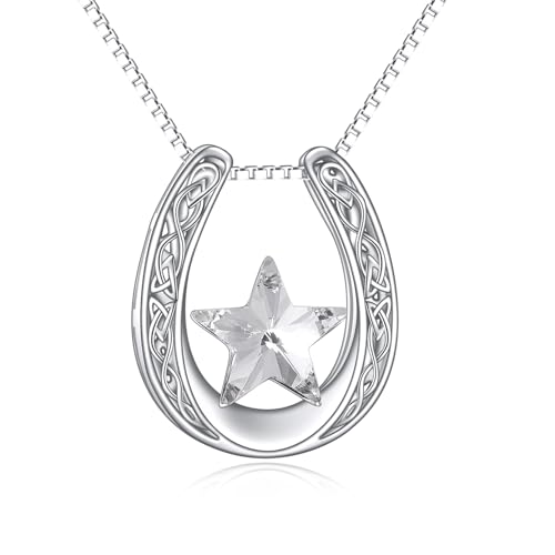 YAFEINI Hufeisen Halskette Sterling Silber Hufeisen Stern Halskette Keltische Knoten Hufeisen Schmuck Geschenke für Damen Mädchen (Sternenkette) von YAFEINI