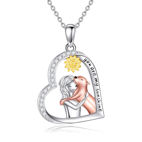 YAFEINI Hund Kette für Damen 925 Sterling Silber Hund Anhänger Sonnenblume Halskette Hunde Schmuck Geschenke für Frauen Hundeliebhaber Mädchen (Welpe Ketten) von YAFEINI