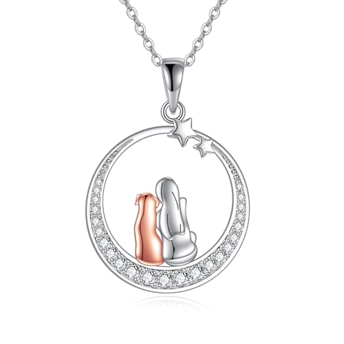 YAFEINI Hunde Halskette für Mädchen 925er Sterlingsilber Hunde Mond Anhänger Halsketten Schmuck Geburtstagsgeschenke für Damen Schwestern Freunde (Hunde Halskette) von YAFEINI