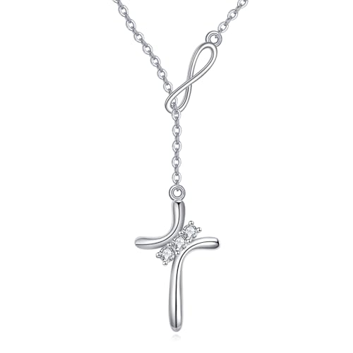 YAFEINI Infinity Kreuz Y-Kette 925 Sterling Silber Mit 3 Zirkonia Kreuz Anhänger Halskette Schmuck Geschenk Für Frauen Ehefrau Mutter Geburtstag Weihnachten Valentinstag von YAFEINI