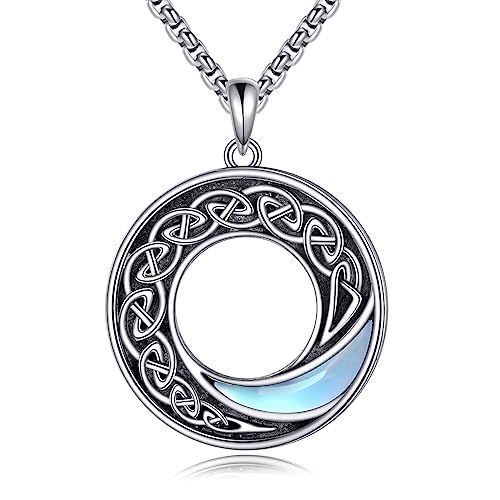 YAFEINI Keltische Kette für Herren Sterling Silber Mondstein Irischer Keltischer Knoten Anhänger Halskette Schmuck Geschenke für Damen und Mädchen von YAFEINI