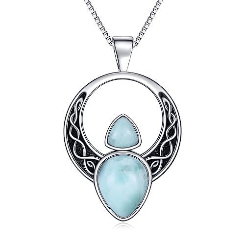 YAFEINI Irische Kette Sterling Silber Larimar Keltischer Knoten Anhänger Halskette Endless Kreis Vintage Schmuck Geschenke für Damen Mädchen Männer von YAFEINI