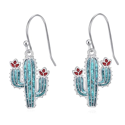 YAFEINI Kaktus-Ohrringe, 925er Sterlingsilber, Pflanzen-Ohrhänger, Türkisschmuck, Kaktus-Geschenke für Frauen von YAFEINI