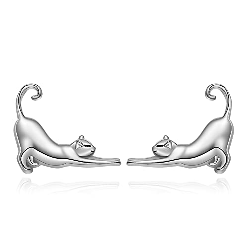 Katze Ohrstecker 925 Sterling Silber Katze Ohrringe Schmuck Geschenk für Damen Mädchen Mama Mutter von YAFEINI