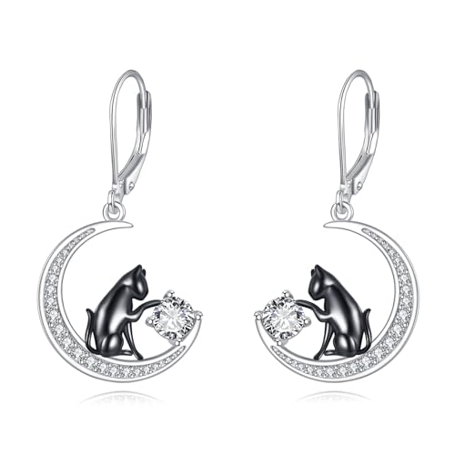 YAFEINI Katzen Ohrringe 925 Sterling Silber Geburtsstein Ohrringe Katzen Schmuck für Damen (April) von YAFEINI